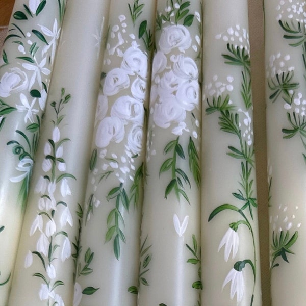 Hand Painted Floral Candlesticks - Custom Orders Welcomed (Ivory)