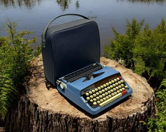 Vintage Blue Brother Typewriter – Retro Office Decor, Writer's Gift
