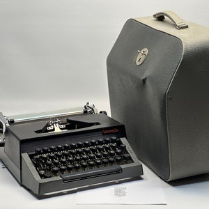 Black Adler Typewriter, QWERTZ Keyboard, Black Keys, With Gray Leather Bag, Vintage German Manual, Retro Writing Machine, Collectible Gift