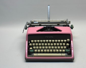 Pink Olympia SM7 Manual Typewriter - Vintage Portable Typewriter - Retro Office Decor Gift for Writers