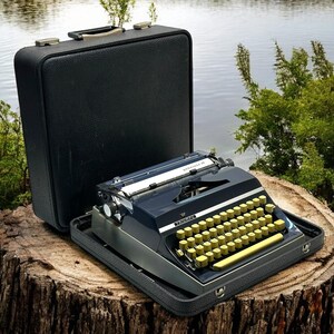 Original Adler Typewriter - Vintage Manual Typewriter - Navy Blue Retro Office Decor - Ideal Gift for Writers & Collectors