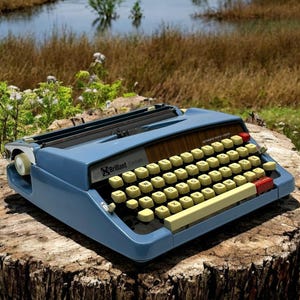 Blue Brother Manual Typewriter - Vintage Portable Typewriter - Retro Office Decor Gift for Writers and Collectors