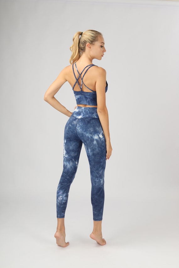 Women's Tie Dye Yoga Outfits 2 Piece Set High Waist Leggings and