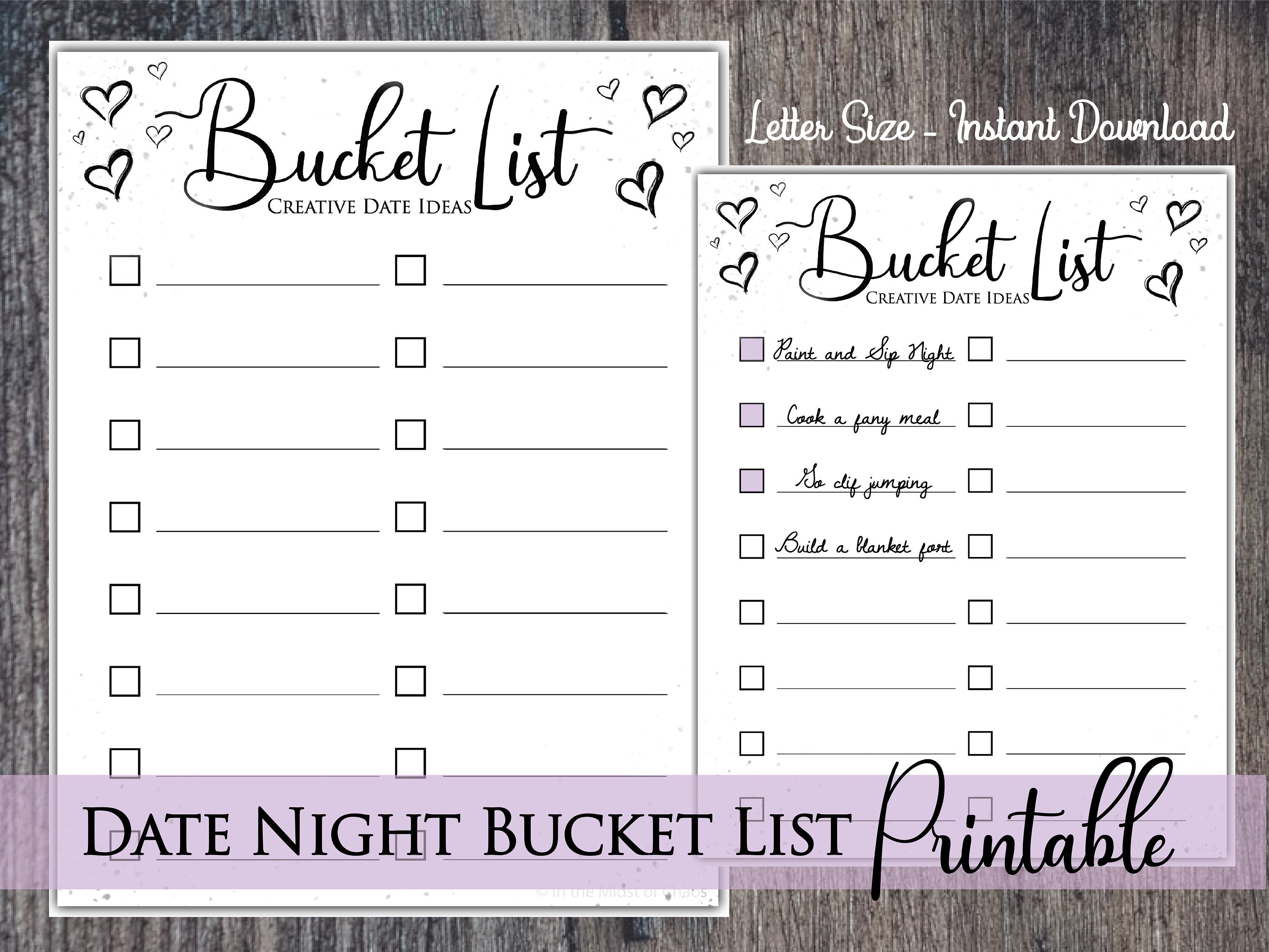 Printable Bucket List Printable for Couples Date Night Etsy
