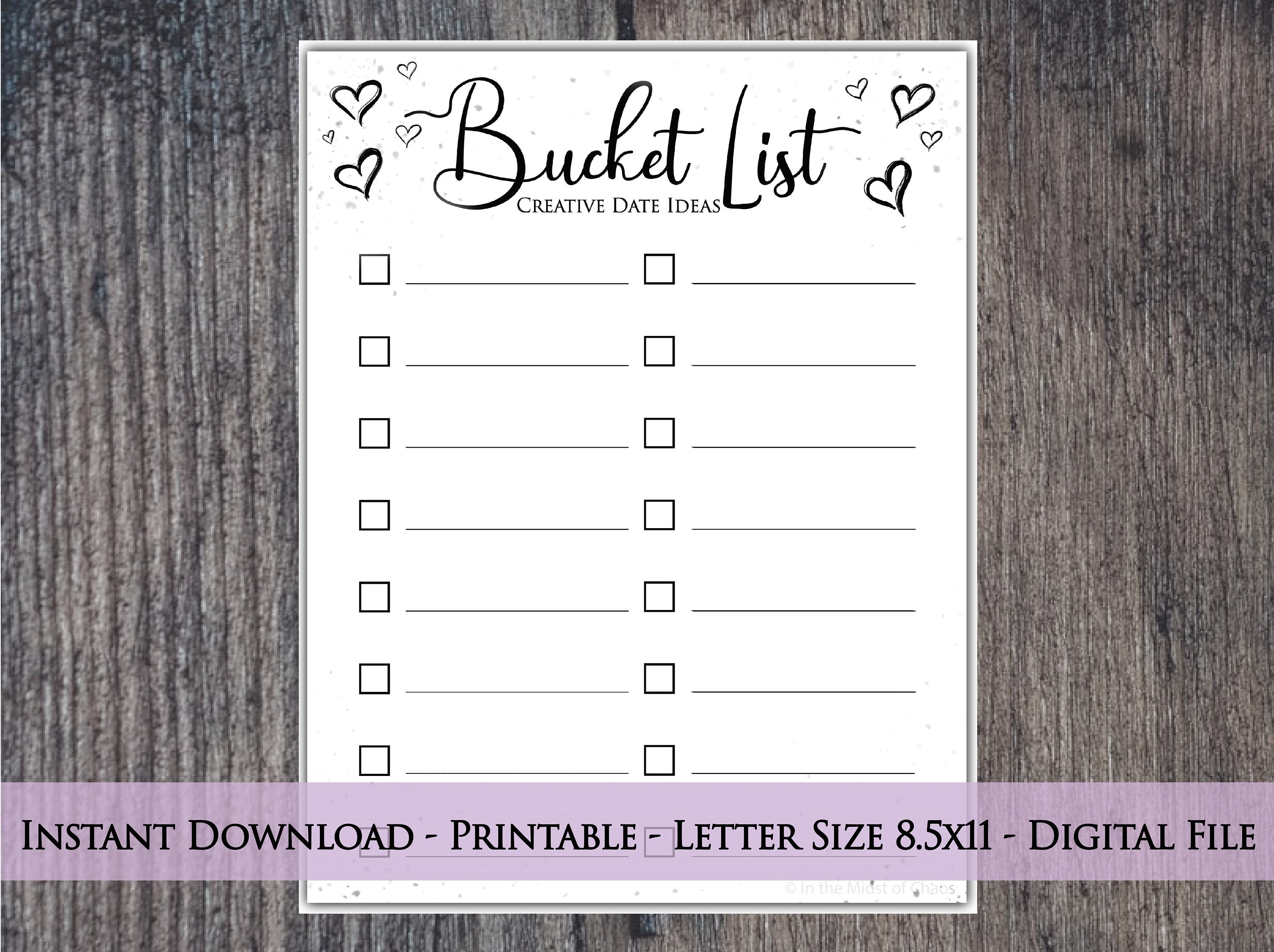 Printable Bucket List Printable for Couples Date Night Etsy