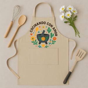 Mandil  “Cocinando Con Amor” | Mexican Kitchen Gift | Colorful Cooking Apron with Pocket | Mother’s Day Gift | Latinx Chef Gift