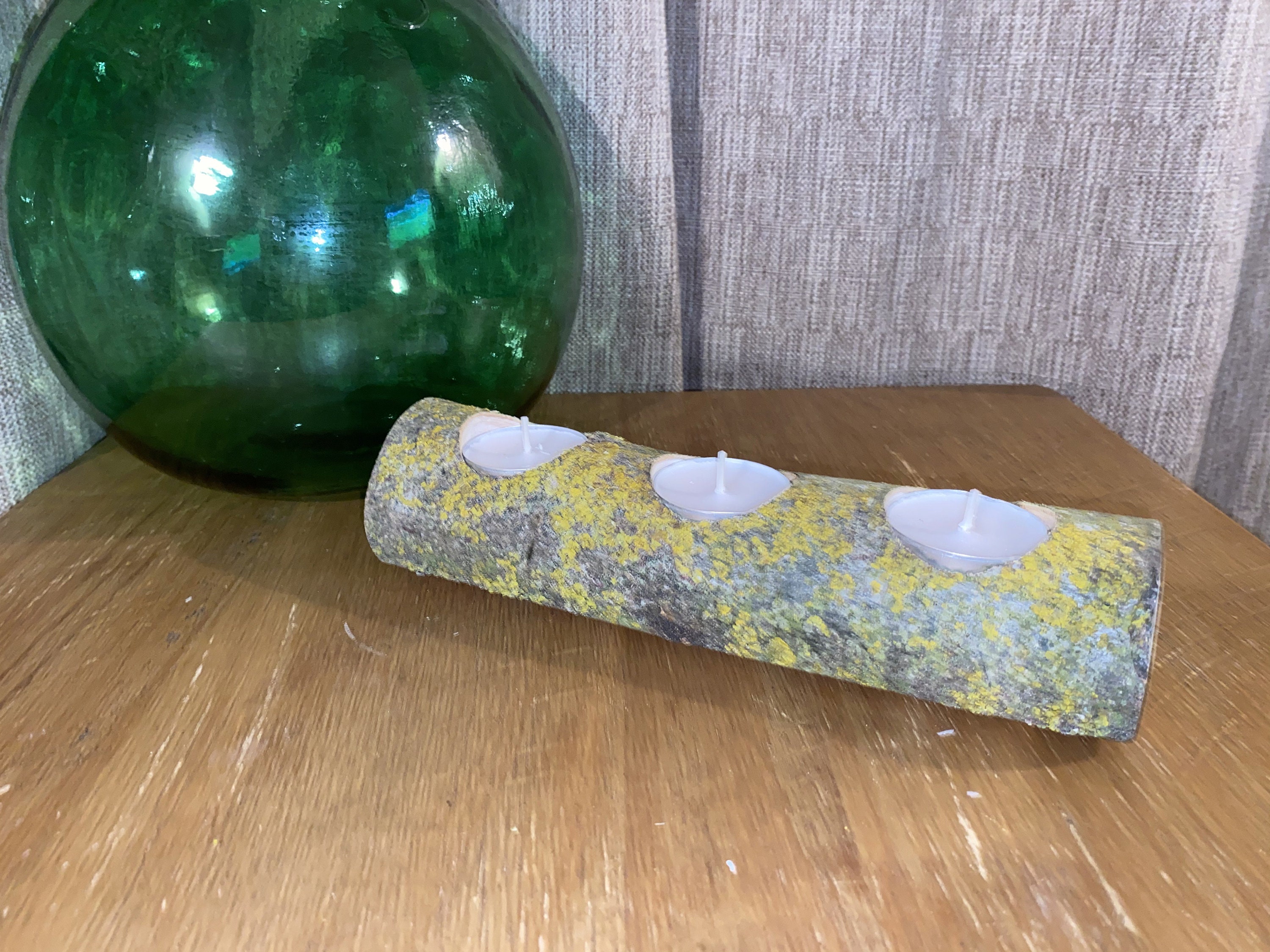 Wooden Tea Light Candle Holder Wood Log Set for three Etsy