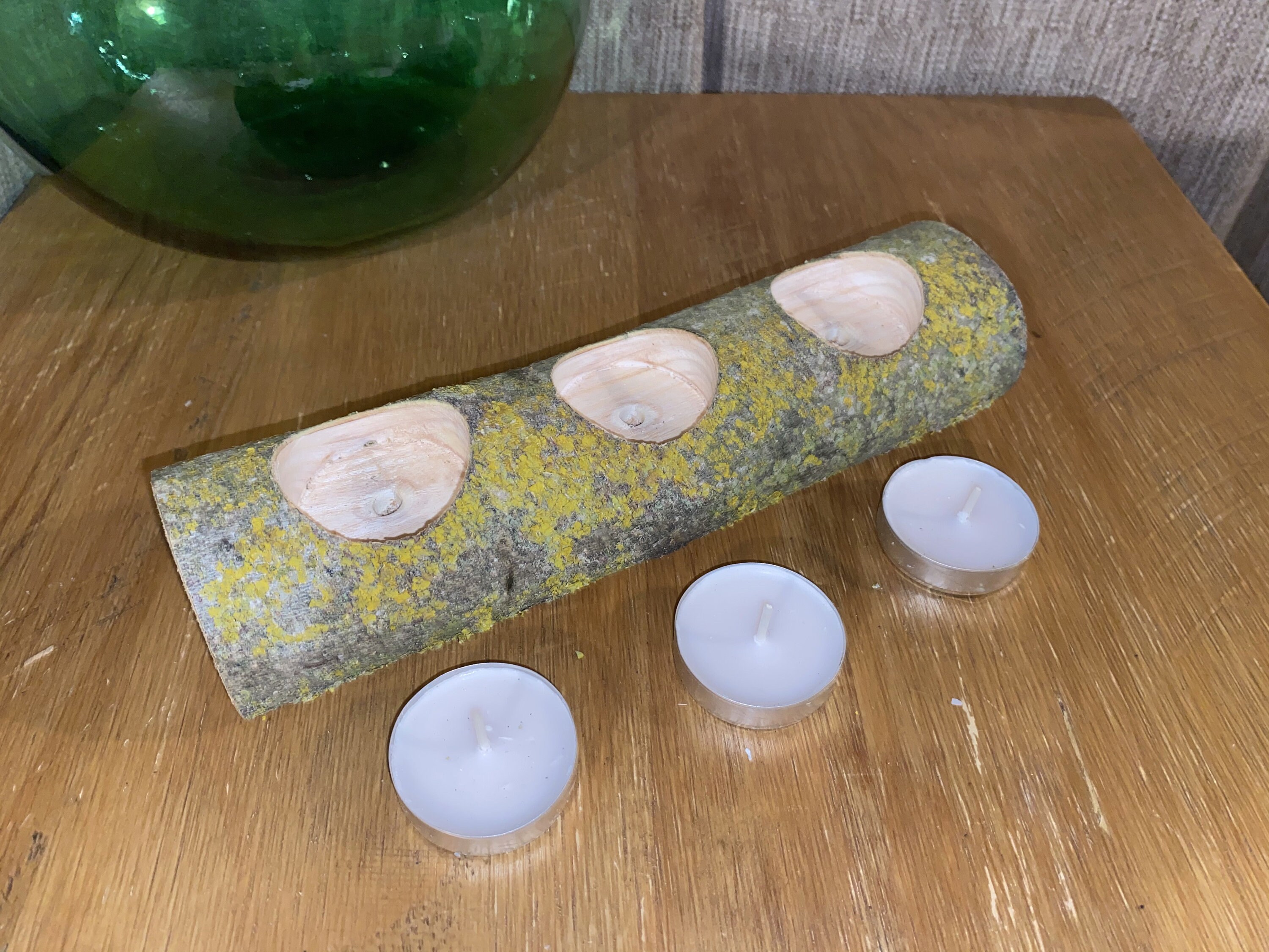 Wooden Tea Light Candle Holder Wood Log Set for three Etsy