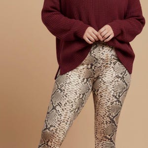 Brooklyn's Snakeskin CAPRI Leggings ~ Women's Brown Black Python Serpent Animal Print 4-Way Stretch Statement Tights | Timeless Legwear