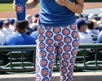Leggings de baseball rouges, blancs et bleus, Allez les Cubs ! | Collants extensibles pour femmes, fans de baseball de Chicago, pour les jours de match | Vêtements de sport et de loisirs pour les jambes