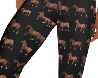 Black Equestrian Horse Lover Leggings ~ Women&#39;s Animal Printed Colt Filly Cozy Wear Casual Cute Printed Stretchy Tights Pants | Gift for Her