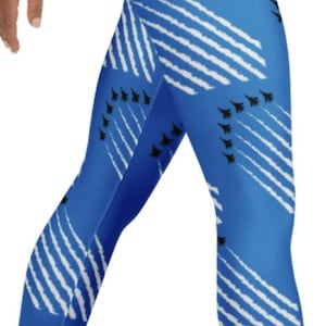 Thunderbirds Airshow Leggings ~ Women&#39;s Blue Casual Wear Cute Air Force Military Aircraft Fighter Patriot Plane Stretchy Tight Pants for Her