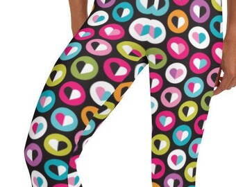 Leggings Mi Amor per San Valentino ~ Pantaloni attillati elasticizzati a forma di cuore, colorati, astratti e stravaganti, da donna, casual e casual.