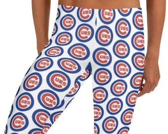 Go Cubs Go Leggings, Red White Blue ~ Women&#39;s Casual Wear Cute Chicago Baseball Sports Fan Stretchy Tight Pants | Sporty Look & Gift for Her