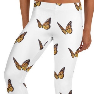 Marni’s Monarch Butterfly Leggings ~ Women's Teen Colorful Delicate Insect Stretchy Pants / Cute Mod Boho Look / Printed Soft Cozy Tights