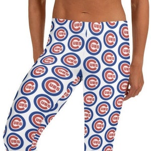 Go Cubs Go Leggings, Red White Blue ~ Women&#39;s Casual Wear Cute Chicago Baseball Sports Fan Stretchy Tight Pants | Sporty Look & Gift for Her