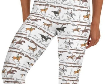 Best Seller! Meadow Equestrian Leggings ~ Women&#39;s Cozy Wear Casual Horse Print Nature Lover Stretchy Tight Pants | Cute Gift for Girlfriend