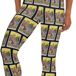 Leggings estampadas com cartas de tarô da Imperatriz ~ Calças apertadas elásticas fofas e casuais femininas | Fantasia clarividente de férias de Halloween, olhe para ela