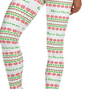 Ugly Christmas Leggings, White ~~~ Women&#39;s Teen Festive Holiday Leggings /Buttery Soft Cozy Fashionable Printed Stretch Pants / Gift for Her