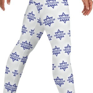 Happy Hanukkah Leggings, White  ~Women&#39;s Cozy Wear Cute Chanukah Feast of Dedication Jewish Festival of Lights Holiday Stretchy Tight Pants