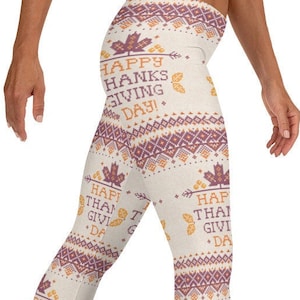 Best Seller! Happy Thanksgiving Leggings ~Women's Cute Turkey Day Cozy Wear Holiday Stretchy Pants /Soft Holiday Foodie Tights /Gift for Her