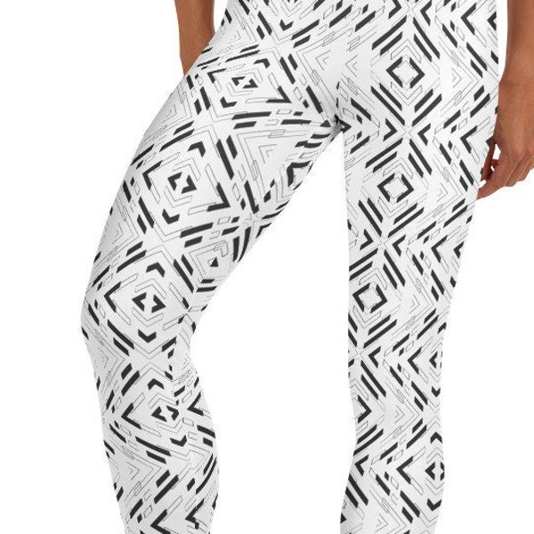 Sweet Baby Jane Leggings, B/W ~ Women's Casual Wear Cozy Cute Abstract Minimalist Stretchy Tight Pants for Her | Mod Boho Contemporary Her