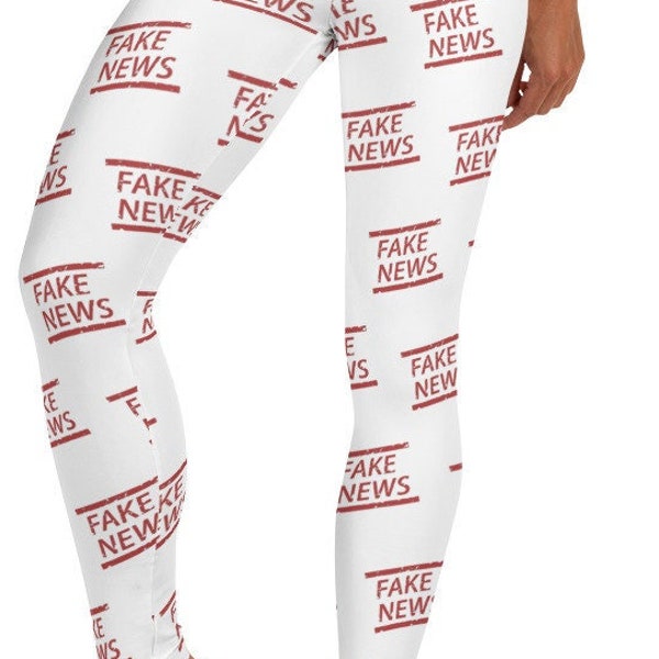 Fake News Leggings ~ Women's Funny Cute Gag Gift Her / Made Up Info Hoax / Witch Hunt False Truth / Media Political Opinion Stretchy Pants