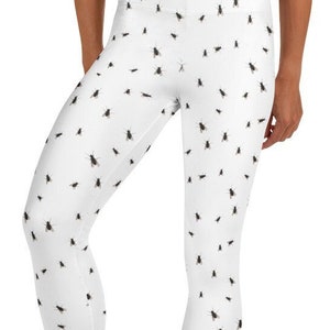 Buzz Buzz Fly Leggings, Black White ~Women&#39;s Halloween Costume Party Insect Stretchy Tight Pants | Eerie Dead Gross Vermin Flying Bugs Gnats