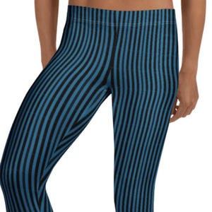 Best Seller! Classic Black Blue Striped Leggings ~ Women&#39;s Classic Cozy Wear Cute Stretchy Tight Pants | On-Trend Fashionable Timeless Look