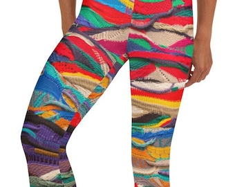 Kylie&#39;s Leggings ~ Women&#39;s Cute Colorful *PRINTED* Cable Knit Wavy Graphics Casual Cozy Wear Abstract Stretc Tights Athleisure Legwear Pants