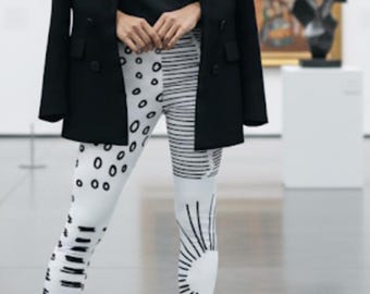 Best Seller! Vogue Leggings ~ Women's Black White Artsy Upscale Casual Tights Pants | Soft Unique Mod Boho Chic Statement Legwear