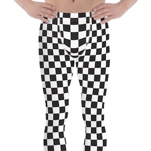 He&#39;s Bada*s Schwarz Weiss Karierte *MALE* Leggings ~ Casual Wear Style *Herren* Stretch Hose | Halloween Party Clown Narr Kostüm Ihn