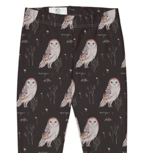 Lucky Owl Leggings, Black ~ Women&#39;s Animal Bird Cozy Wear Cute Stretchy Tight Pants | Outdoorsy Nature Athleisure Fashion Bottoms for Her
