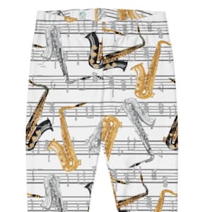 Saxophone Life Leggings ~ Women's Fashion Horn Brass Wind Instrument Casual Cozy Wear Cute Printed Music Notes Stretch Tights | Gift for Her