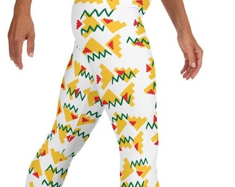 Living Color Leggings ~ Women's White Red Yellow Green 90s Cross Colors Bold Abstract Retro Urban Look | 4-Way Stretchy Tights Pants