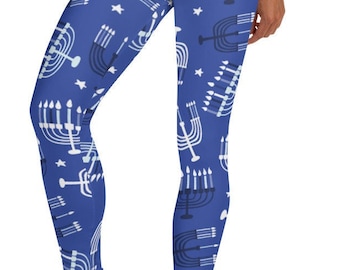 Best Seller! Happy Hanukkah Leggings, Blue ~ Women's Teen Holiday Leggings /Buttery Soft Cozy Fashion Printed Stretch Pants /Gift for Her