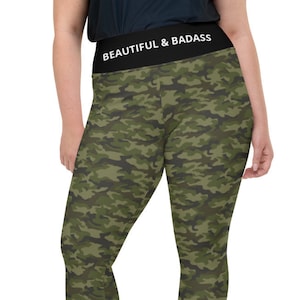Beautiful & Badass Leggings, Plus ~ Women Teen High Waist Camouflage Fashion Stretch Pants /Buttery Soft Cozy Cute Casual Wear /Gift for Her