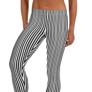 Best Seller! Classic Black White Striped Leggings ~ Women&#39;s Classic Cozy Wear Cute Stretchy Tight Pants | On-Trend Fashionable Timeless Look