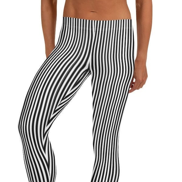 Best Seller! Classic Black White Striped Leggings ~ Women's Classic Cozy Wear Cute Stretchy Tight Pants | On-Trend Fashionable Timeless Look
