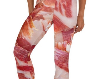 Leggings Jamón ~ Carne estampada acogedora para mujer Jamón ibérico Tocino Carnívoro Carne Sobrasada Pantalones elásticos / Regalo GAG LOL Disfraz Fest Halloween