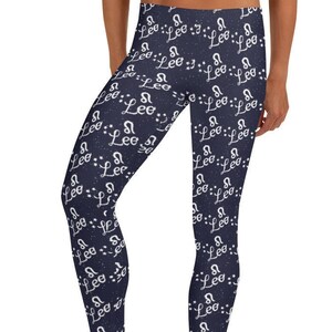 Leo Astrology Leggings, Blue White ~ Women&#39;s Navy Students Zodiac Stars Astrology Printed Leggings | Ankle Length Stretch Pants | Gift 4 Her