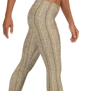 Carla&#39;s Leggings ~ Women&#39;s Cute Beige *PRINTED* Cable Knit Crochet Graphics Casual Cozy Wear Abstract Stretch Tight Athleisure Legwear Pants