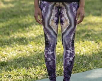 Amethyst Awakening Leggings ~ Women's Purple Quartz Crystals Geodes Inspired Pattern | Unique Positive Vibes Crown Chakra Spiritual Legwear