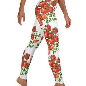 Leggings in retrostijl Toscaanse tomaat ~ Schattig Chef Foodie Heirloom Italiaanse pomodoro-fruitgroente grafisch gedrukte rekbare panty's voor dames