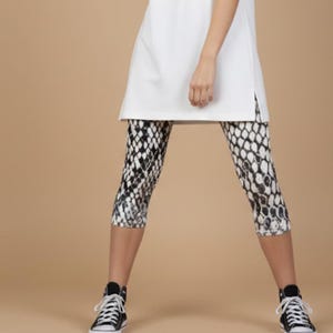 Python Flow CAPRI Leggings ~ Women's Black Tan Calf-Length Cropped Animal Print | Timeless Elevated Casual Statement Soft  Tights Pants