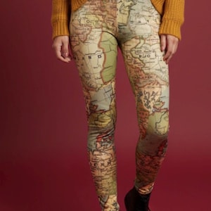 Leggings vintage con mappa dell'Europa ~ Colori neutri da donna, geografia, paesi storici, amanti della storia del vecchio mondo / Pantaloni attillati elasticizzati in 4 direzioni