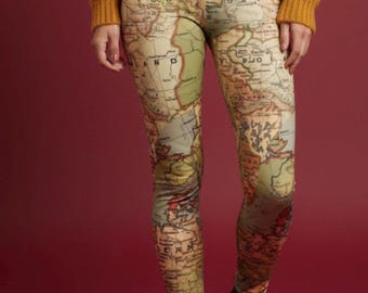 Leggings vintage con mappa dell'Europa ~ Colori neutri da donna, geografia, paesi storici, amanti della storia del vecchio mondo / Pantaloni attillati elasticizzati in 4 direzioni