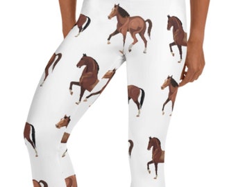 Equestrian Horse Lover Leggings, White ~ Women&#39;s Teen Fashion Stretchy Pants / Buttery Soft Animal Print Tights / Cute Gift for Girlfriend