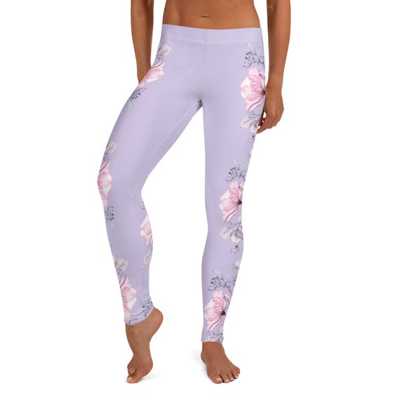 Celine Fleur Leggings, Lavender Women's Teens Floral Stretch Pants /classy  Classic Soft Fashionable Tights /mod Boho /perfect for Layering 