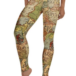 Vintage Euro Map Leggings ~ Damen Freizeitkleidung Niedliche Geographie Historische Länder Alte Welt Geschichte Liebhaber Gedruckt Dehnbare Enge Hose Her
